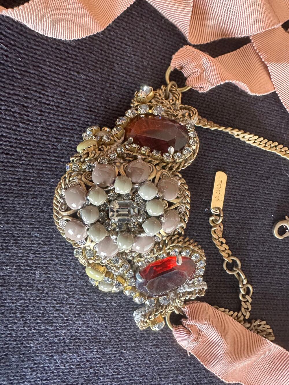 RADA Made in Italy Statement Choker Crystal Cabochon Bib Ribbon